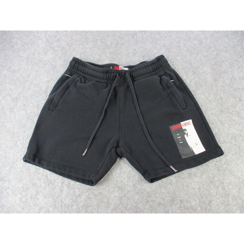 Scarface Shorts Mens Medium Black White Shoe Palace Terry Cloth Drawstring 6"